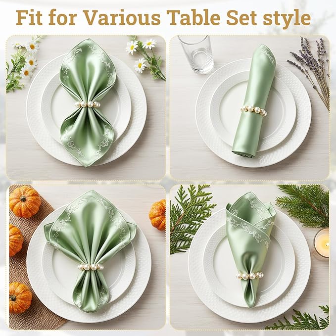 Suream 30 PCS Pearl Napkin Rings, Napkin Holders for Cloth Napkins, Elegant Table Decor for Wedding, Formal Dinners, Holiday, Party(White and Gold)