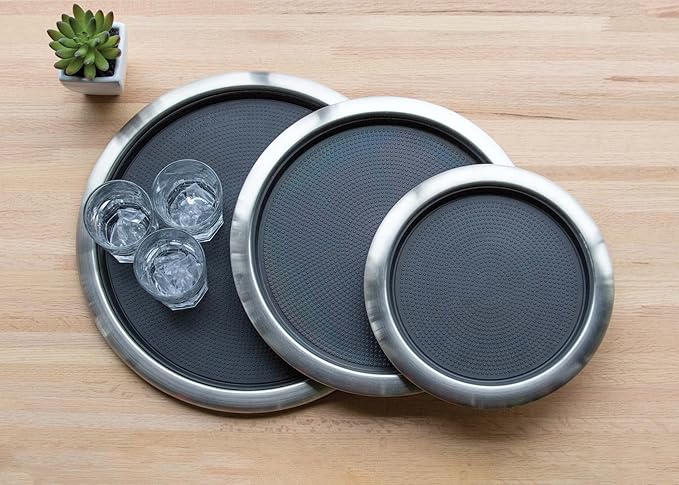 Service Ideas TR119RI Tray with Removable Insert, 9" Round, Stainless Steel, Brushed