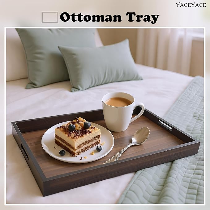 Wood Serving Tray Decor, 15"x10"x1.5" Medium Serving Tray for Party, Ottoman, Coffe Table, Bar, Breakfast in Bed, Dining, Home Decor