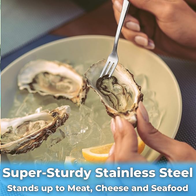 Super Durable, Elegant Mini Cocktail Forks 24 Pcs. Stainless Steel Tasting or Sampling Fork Set for Hors D'Oeuvres, Appetizers, Mussels, Crab. Small Metal Flatware Is Great for Restaurants and Events