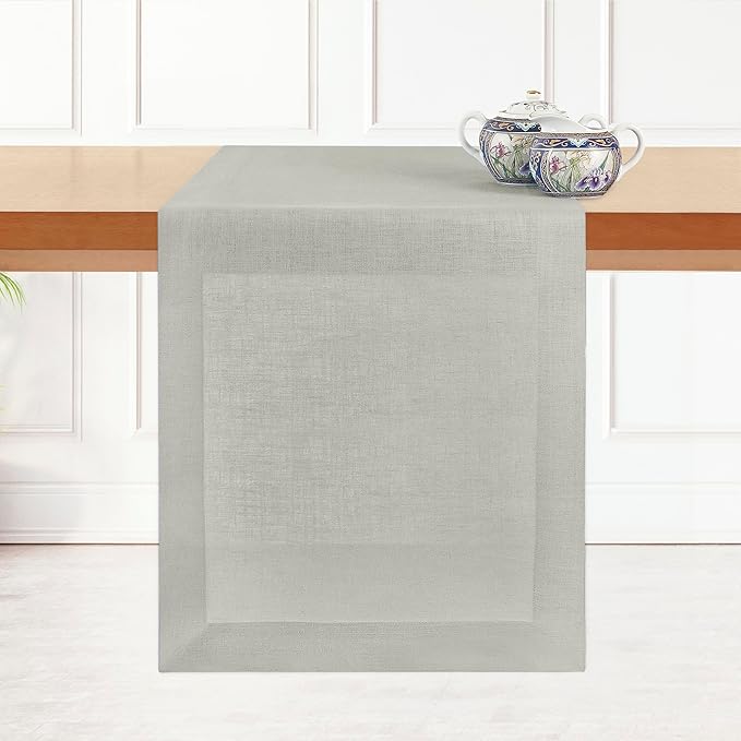 D'Moksha Homes Linen Silver Grey Table Runner 90 Inches Long - 100% Pure Linen 14 x 90 Inch Table Runner for Dining, Winter, Christmas, Holiday, New Year - Machine Washable