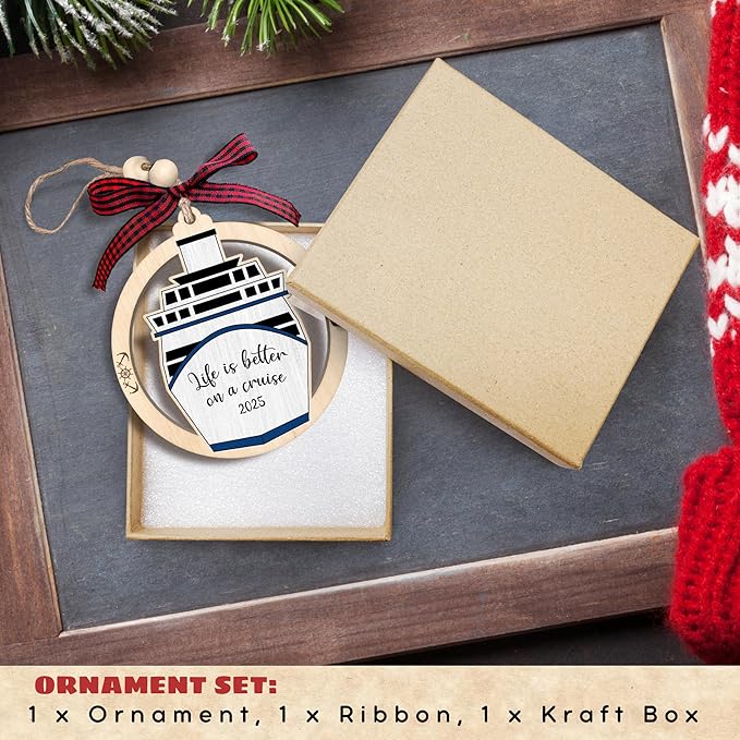 Cruise Ship Ornament - Travel Ornaments for Christmas Tree - Travel Christmas Ornament - Cruise Ship Gifts - Wood Hanging Ornament