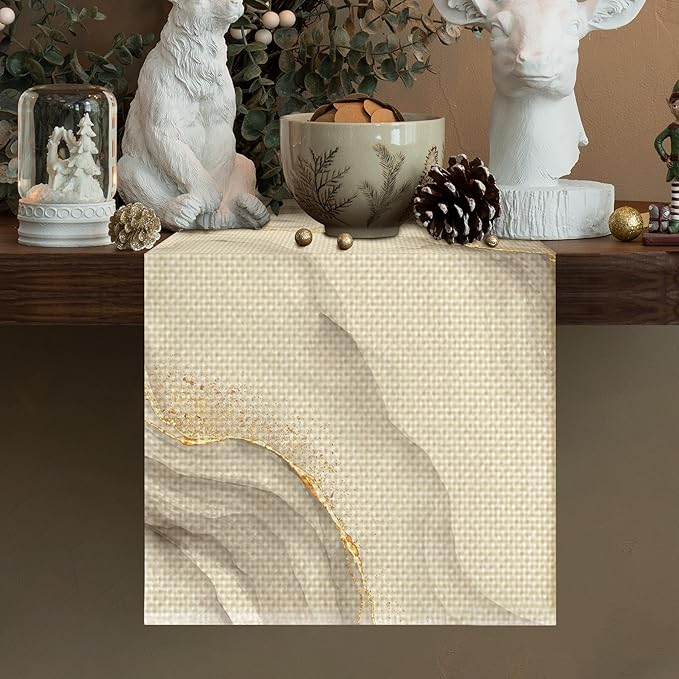 Modern Marble Table Runner Seasonal Holiday Kitchen Dining Linen Table Decoration for Indoor Outdoor Home Party Decor 13 x 72 Inch