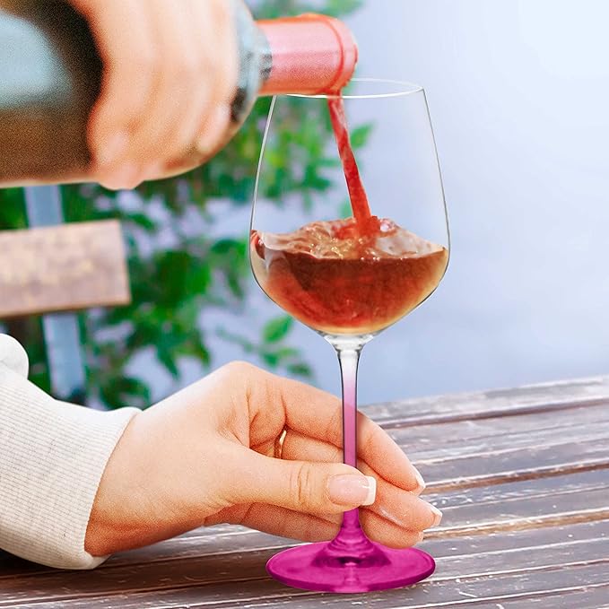 DISCOUNT PROMOS Crystal Wine Glasses 17.5 oz. Set of 12, Bulk Pack - Restaurant Glassware, Perfect for Red Wine or White Wine - Pink