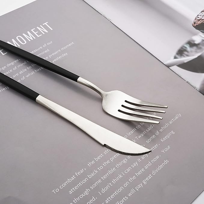 Flatware Set 18/10 Stainless Steel Matte Silver - Kitchen Utensil Serving Set of Dinner Fork Knife Spoons Salad Fork Dessert Spoon,20 Piece Set of 4, for Home Kitchen Hotel