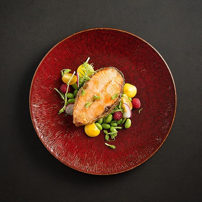 Ceramic Appetizer Plates, Modern Red Round Shallow Plate, Tableware for Appetizers Desserts Pasta, Smooth Glazed, Wedding Birthday Party(Size:26.5 * 26.5 * 2.5CM,Color:B)