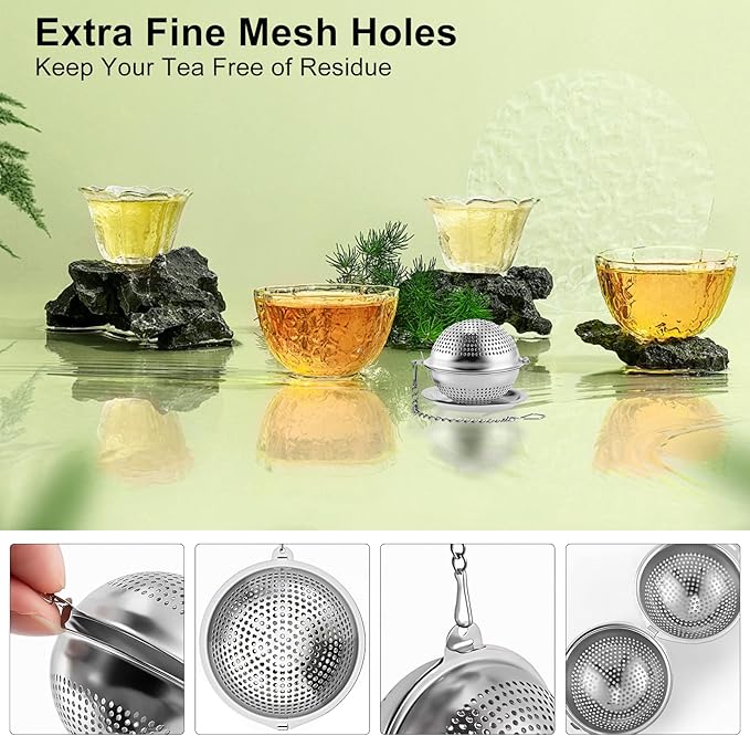 Numola 2Pcs Tea Ball Infuser - Locking Clasp Tea Strainer with Chain, Food Grade 304 Stainless Steel Loose Leaf Tea Steeper for Herbal/Green/Black Tea - Reusable Tea Infuser for Home, Office & Travel