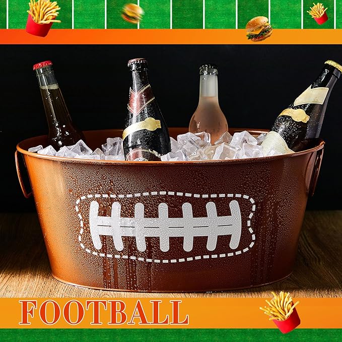 Ctosree 2 Pcs 4 Gallon Football Galvanized Metal Ice Buckets Beverage Tubs Football Party Large Drink Tin Bins Beer Wine Champagne Cocktail Cooler for Game Bar Supplies(Classic)