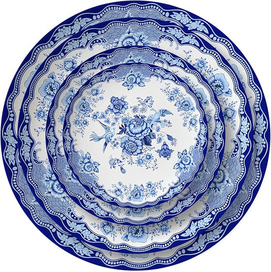 Blue and White Porcelain Dinnerware Sets for 4 New Bone China Ceramic Dinner Plates Set 16 Piece Home Kitchen Dish Set Tableware for Celebration Wedding Family Gathering Christmas