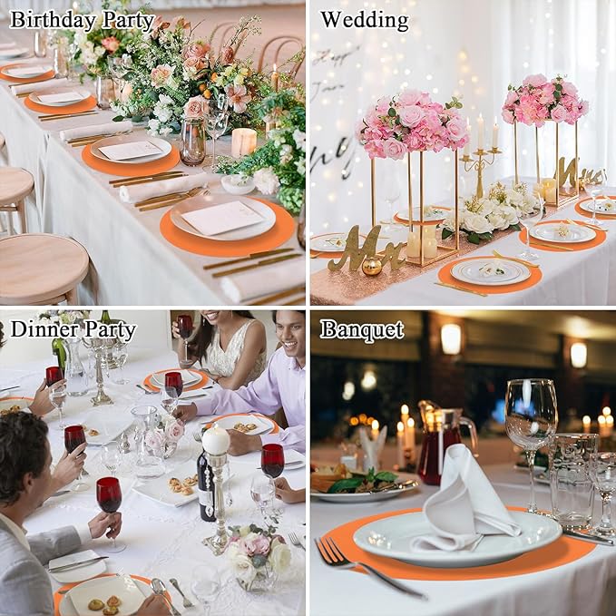 SHACOS 100 PCS Round Paper Placemats 13 inch Disposable Fall Place Mats for Dinner Wedding Birthday Party Festival Table Decoration Indoor Outdoor, Orange