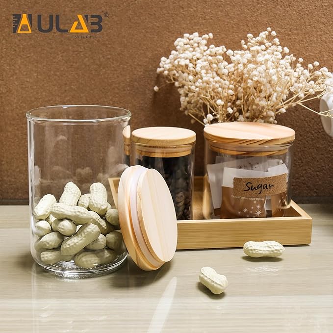 ULAB 3.5mm Thick Glass Food Container Set with Lid, 36.5 OZ Clear Storage Jar, Pack of 3, Glass Airtight Canisters set for Cookie, Candy, Coffee Beans, USJ1002