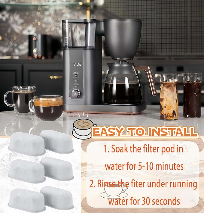 Coffee Maker Water Filter Fits Cafe Drip Coffee Maker UNIV1CFLTR6PK Coffee Charcoal Filter Pods G7CDABSSTSS, G7CDAASSTSS, C7CDAAS3PD3, C7CDAAS4PW3, 6 Pcs