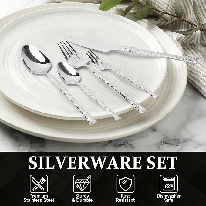 Silverware Set for 8, Silverware Set 40 Piece Cutlery Set, Stainless Steel Flatware, Forks and Spoons Silverware Set for Flatware Set for 8, Be Suitable for Home, Restaurant, Wedding, Party
