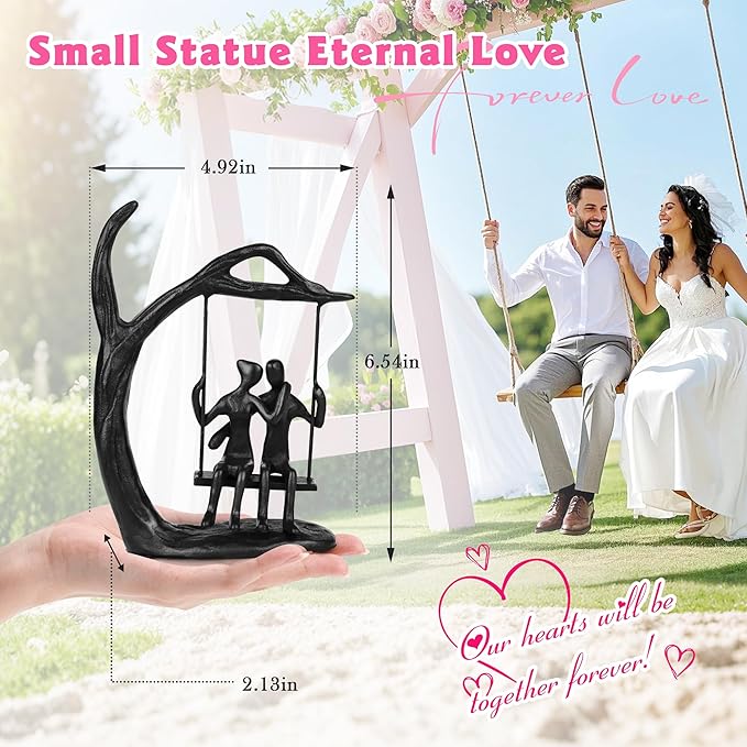 Anniversary Wedding Gifts for Couple/Her - Romantic Couple Statue in Love, Black Metal Figurine Sweet Loving Together Iron Sculpture Decor, Gifts for Wife Husband Christmas