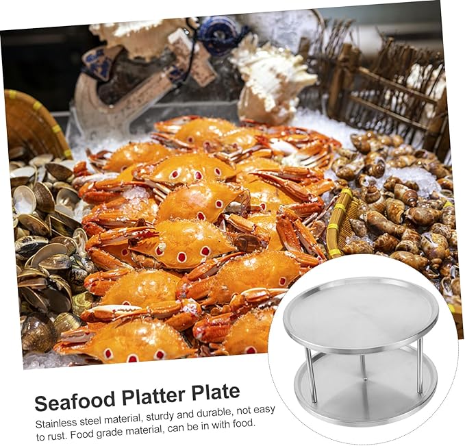 ABOOFAN Stainless Steel Seafood Platter Silver Crimped Round Smooth Food and Dessert Plates Elegant Serving Tray for Dinner Parties and Casual Gatherings