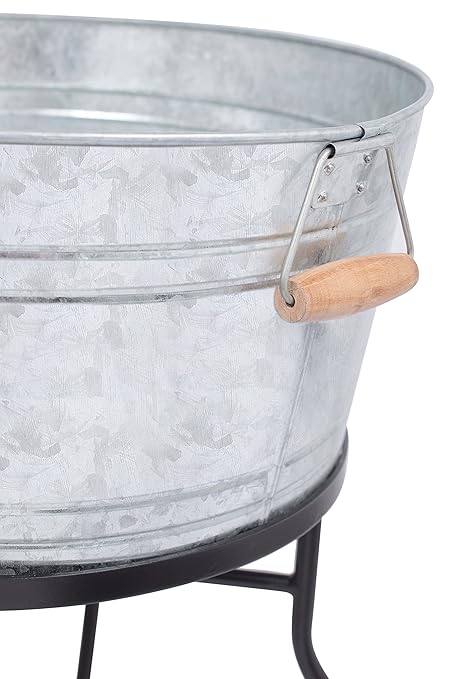 BirdRock Home Galvanized Beverage Tub with Stand | Bottle Opener | Party Drink Holder | Wooden Handles | Outdoor or Indoor Use | Free Standing