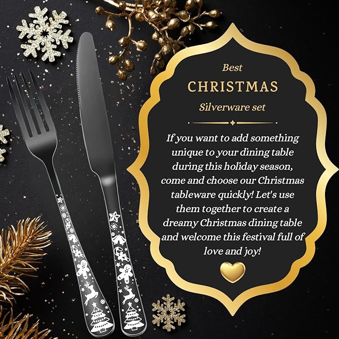 Vilihkc Christmas Style Silverware Set,20 Piece Stainless Steel Flatware Set, Kitchen Utensil Set Service for 4,Tableware Cutlery Set for Home and Restaurant,Dishwasher Safe