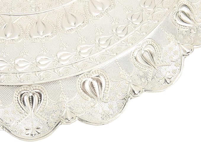 Qinlorgo Turkish Coffee Tray Round Dessert Coffee Tray (Silver)