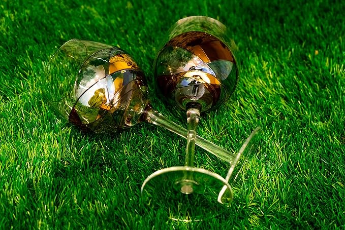 Victoria Barcelona Wine Glasses Hand-Painted Stemmed 14 oz Luxury Gift Women & Men Unique Art Gaudi Inspired by Sagrada Familia Red Murano Stained Glass Christmas Wedding Birthday Anniversary (Set 2)