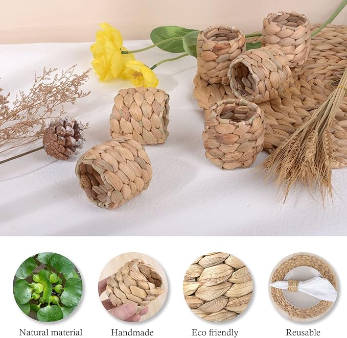 APTWOW Rustic Napkin Rings Set of 12, Hand-Woven Farmhouse Fall Napkin Rings, Holiday Party, Christmas, New Year Eve, Thanksgiving Dinnerware, Easter Napkins Rings