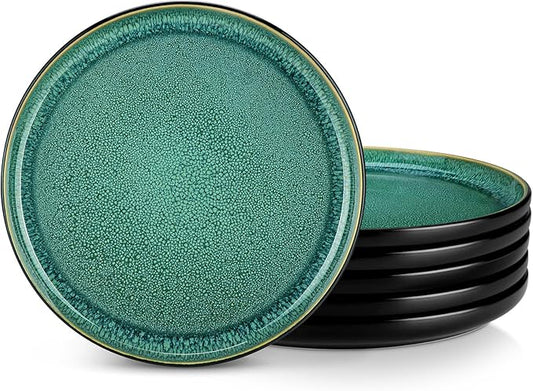 vancasso PLAYA Dinner Plates Set of 6, 10.25 Inch - Ceramic & Stoneware Plates, Microwave & Oven Safe, Trendy Green Tableware for Modern Dining, Durable Dishwasher Safe Design