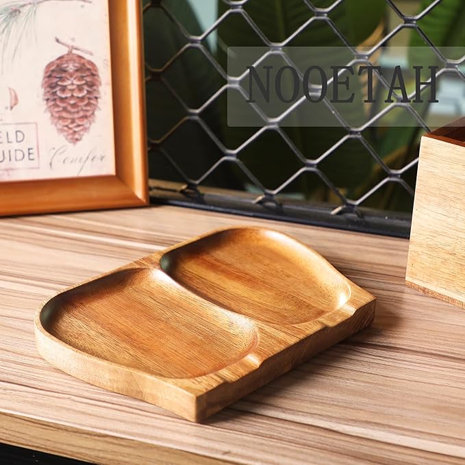 Large Acacia Wood Spoon Rest, Double Wooden Spoon Holder With Non Slip Silicone Feet, Handmade Kitchen Rest for Kitchen Countertop (Brown)