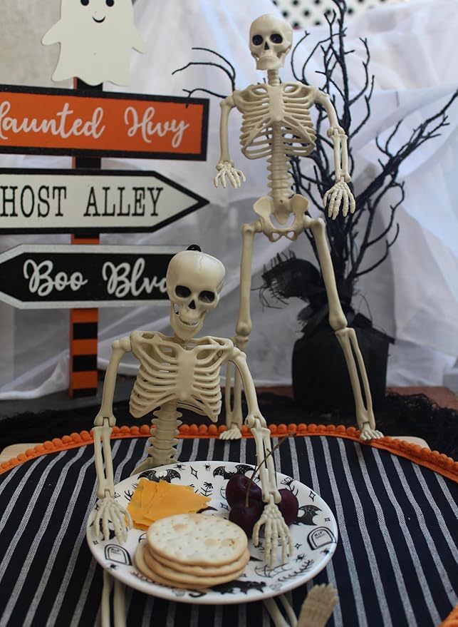 DII Halloween Appetizer Plates, 7 inch Porcelain, Set of 4, Black and White Spooky Design