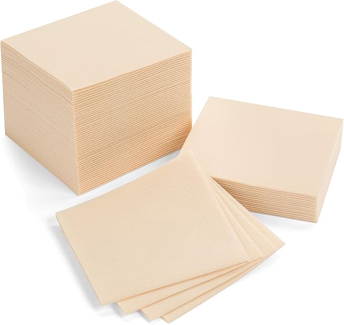 AMERICAN HOMESTEAD Ivory Cocktail Napkins - Premium 4.75"x4.75" Disposable Linen-Like Beverage Napkins - Bulk Square Party Bar Serviettes for Weddings, Parties, Events, and Everyday Use - 100 Count