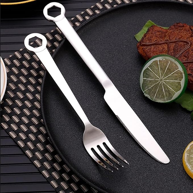 Cutlery Set Stainless Steel Wrench Handle Flatware Set for 4, Food-Grade Serving Cutlery Set Tableware Eating Utensils Knives Forks Spoons Set Gift