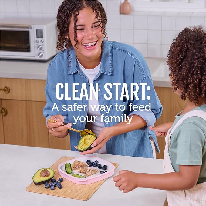Ello Clean Start Toddler Everything Plate 2 Pack | BPA-Free Ceramic Plates with Silicone Sleeve for Babies/Toddlers | Microwave/Dishwasher Safe, Plastic-Free, High Chair Friendly | Dewdrop/Grayed Jade