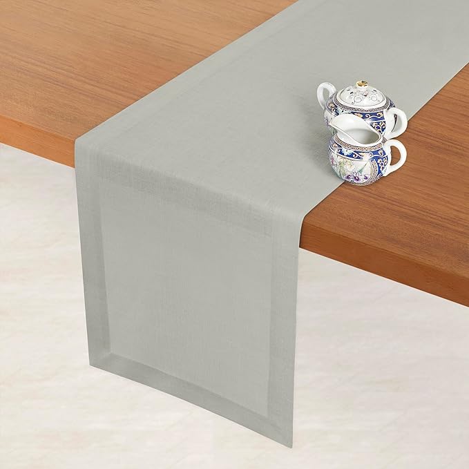 D'Moksha Homes Linen Silver Grey Table Runner 108 Inches Long - 100% Pure Linen Dining Table Runner 14 x 108 Inch for Winter, Christmas, Holiday, New Year - Machine Washable