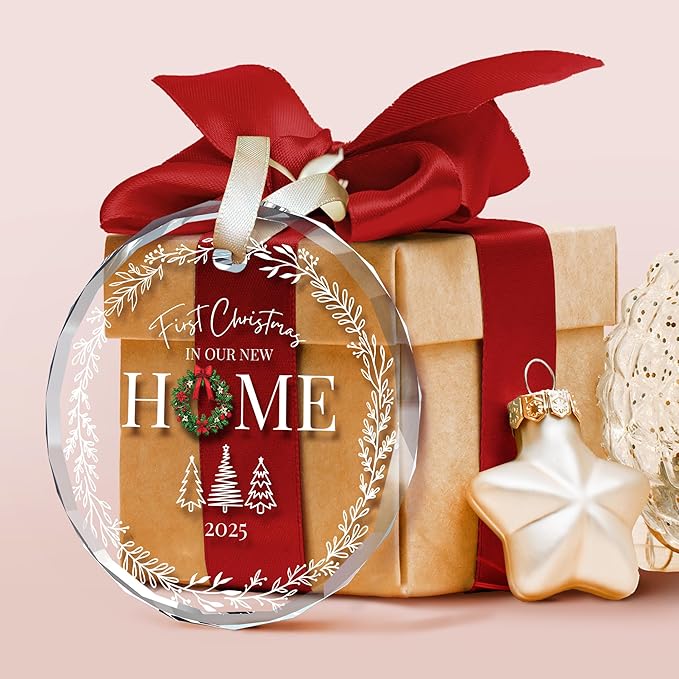 New Home Christmas Ornament 2025 - House Warming Gifts New Home - Housewarming Gifts for First House, Housewarming Gift Ideas for Couple, Newhouse Owners - Glass First Home Ornament 2025
