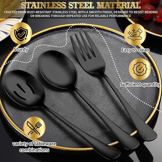 24pcs Serving Utensils Set, Large Stainless Steel Serving Utensils - Durable for Buffets, Dinner Parties, Weddings and Restaurants (Black)