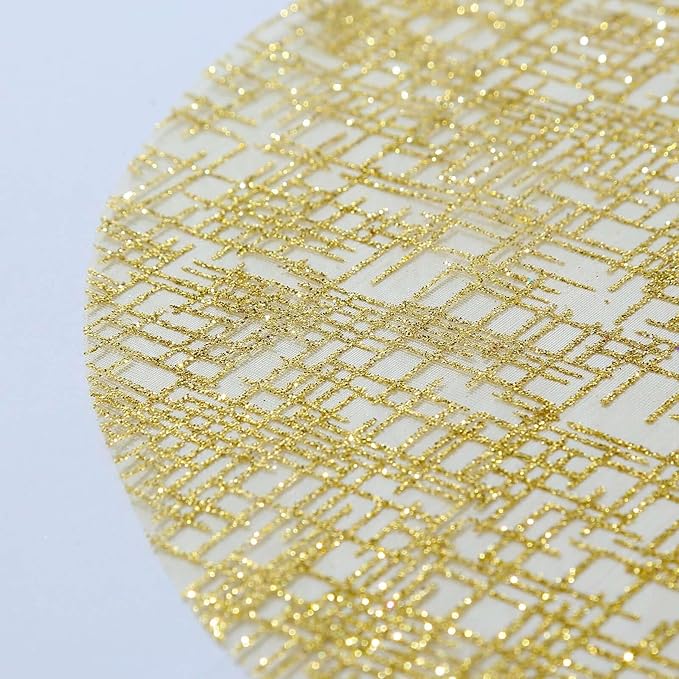 50 Pack 13" Gold Glitter Mesh Placemats - Round Disposable Durable Perfect for Parties and Events