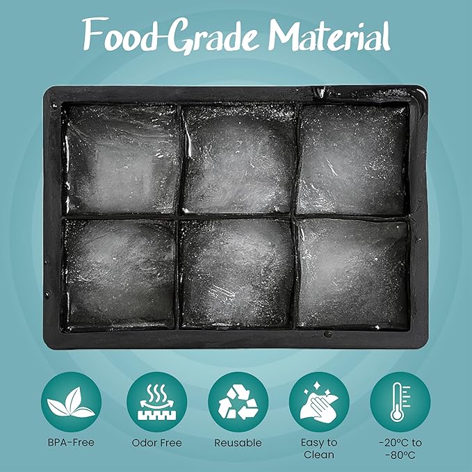 2 Pack Large Square Ice Cube Mold, Silicone Big Ice Cube Trays with Lids, BPA-Free Easy Release Stackable Ice Cube Trays for Freezer, Old Fashioned Ice Cube Maker Molds for Whiskey/Cocktails/Drinks