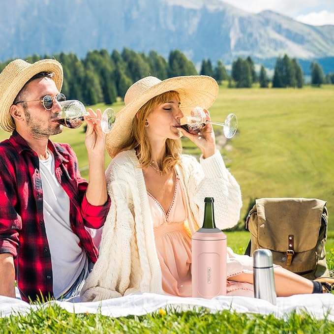 Wine Chillers for Bottles-Ideal Gift for Wine Lover, Stainless Steel Portable Champagne Cooler Sleeve Bucket-Double Walled Vacuum Insulated for Most 750ml Bottles with Long-Lasting Temperature Control