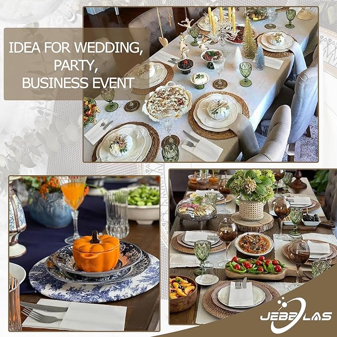JEBBLAS 100Pack Disposable Cloth Like Napkins, Built-in Flatware Pocket, Wedding Party Linen Feel White Napkin, Prefolded for Silverware