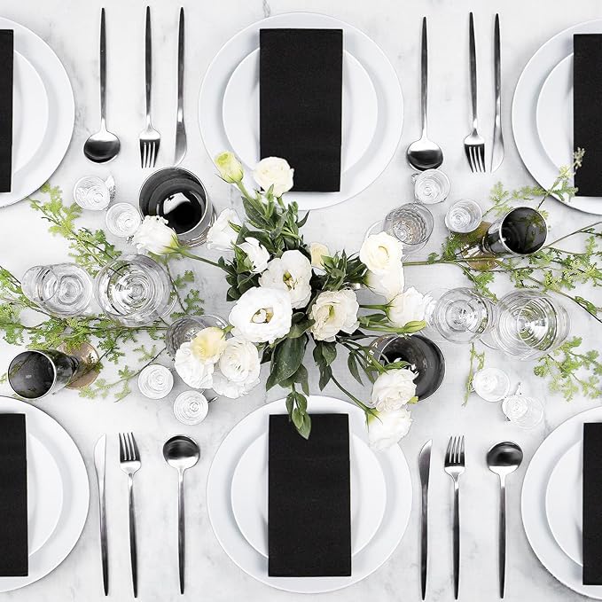 KAMMAK Black Napkins Disposable with Pocket Wedding Decorative Dinner Paper Napkins 100 Pack Linen Feel Prefolded Guest Hand Towels for Party Decoration, Cocktail Reception, Hotel (16.5 x 16.5 inch)