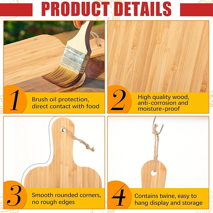 Tanlade 18 Pcs Cutting Board Bulk 15" x 7" Bamboo Chopping Board with Handle Wood Charcuterie Plank Engraving Serving Kitchen Planks for Wedding Housewarming Gift