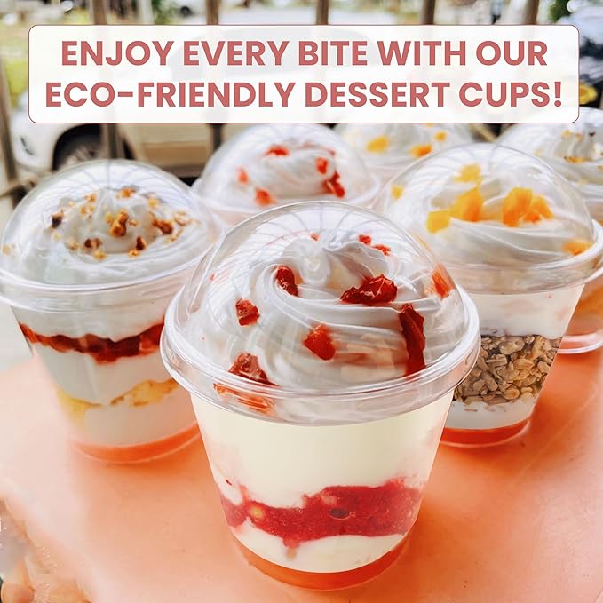 OTOB 300 Pack 6 oz Dessert Cups with Lids and Spoons | Serves 100 | Round Small Yogurt Parfait Cups for Appetizers, Mini Clear Dessert Bowls Cups for Puddings Mousse Ice Cream Fruit Trifle