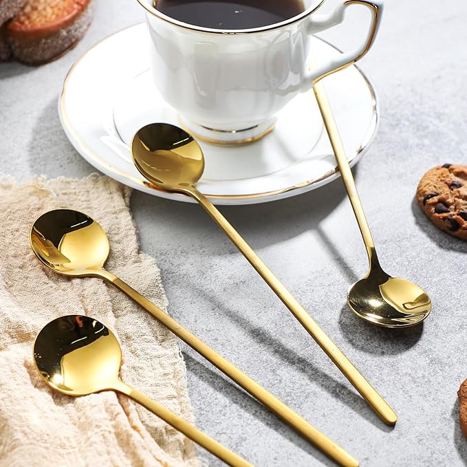4-Piece Dessert Spoons Set,Stainless Steel Dessert Spoons,Silverware Teaspoon for lce Cream,Tiramisu,Pudding,Yogurt