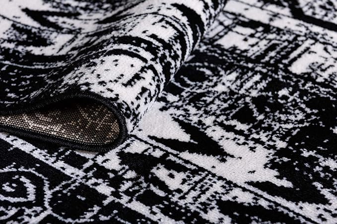 Rugs.com Oregon Collection Rug – 8' x 10' Black and White Low-Pile Rug Perfect for Living Rooms, Large Dining Rooms, Open Floorplans