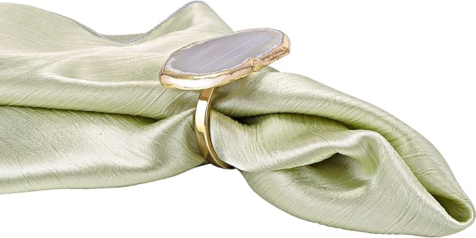 Gold Napkin Rings Set of 4 Natural Agate Slice Christmas White Napkin Ring Dinner Table Decor for Parties Wedding Holidays Thanksgiving Home Decor