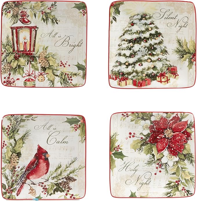 Certified International Silent Night 6" Canape/Luncheon Plates, Set of 4, Multicolor, Small