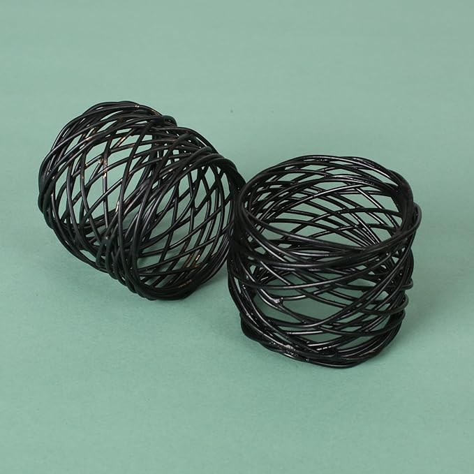ALPHA Living HOME 12 Pcs Modern Metal Napkin Rings - Dining Table Decor Napkin Ring Cloth Napkin Holder for Wedding, Banquet, Dinner Party, Everyday Use (Black)