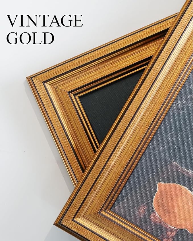 VIYYIEA Vintage Gold Framed Wall Art for Living Room, Flowers Canvas Prints Home Decor, Oil Painting Picture, Bedroom Wall Decor Gifts for Friends or Family -【Tulip and Lemon】-(16L x 12W)