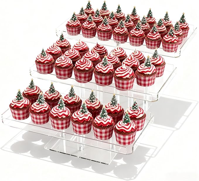 3 Tier Cupcake Stand, Transparent Acrylic Dessert Table Display Set, Adjustable Tiered Cupcake Holder Tower for Baking Serving on Weddings, Baby Showers, Birthday Party Buffet