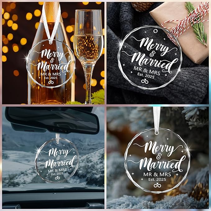 Christmas Wedding Gifts for Couples - Mr & Mrs Glass Christmas Ornaments 2025 for Tree Decorations - Anniversary Wedding Gifts for Newlyweds, Just Married Ornament, Couples Gift Ideas