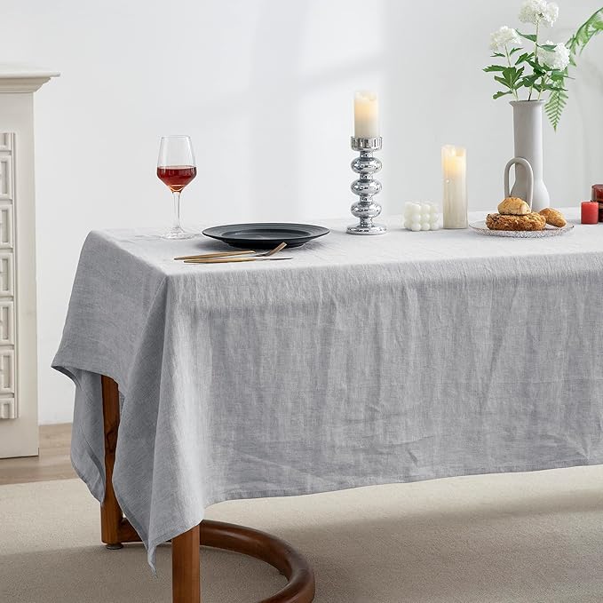 EVERLY 100% Pure Linen Rectangle Tablecloths 60x120Inches for Dining,Buffet Parties,Picnic,Events,Weddings and Restaurants,Decorative Halloween,Thanksgiving Machine Washable Tablecloths-Light Grey