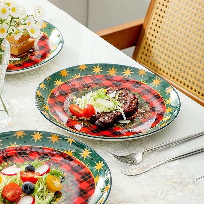 glowworm Dinner Plate Set of 6, 10.5 Inch Ceramic Dinner Plates, Salad Serving Plate for Kitchen, Restaurant, Valentine’s Day Gift, Microwave, Oven & Dishwasher Safe